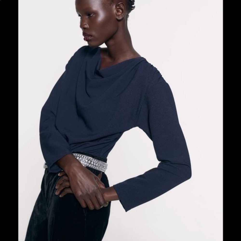 Zara NWOT Draped Navy Top (S)